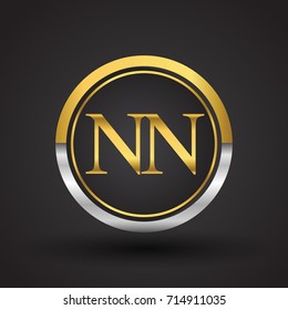 NN Letter logo in a circle, gold and silver colored. Vector design template elements for your business or company identity.