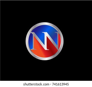 NN Letter logo Design in a circle. Blue Red and silver colored
