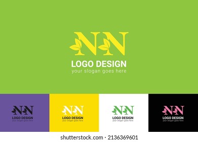 NN letters eco logo with leaf. Vector typeface for nature posters, eco friendly emblem, vegan identity, herbal and botanical cards etc. Ecology NN letters logo with leaf.