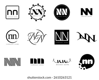 NN logo company template. Letter n and n logotype. Set different classic serif lettering and modern bold text with design elements. Initial font typography. Collection trendy business identity.