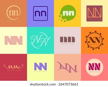 NN logo company template. Letter n and n logotype. Set different classic serif lettering and modern bold text with design elements. Initial font typography. Collection trendy business identity.