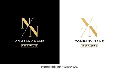 NN logo letter or NN letter logo vector on white and black background. NN letter logo with go concept. Elegant gold colored NN letter logo. Suitable for company logos with the initials N And N.