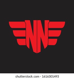 NN Logo monogram with emblem and wings element design template on red colors