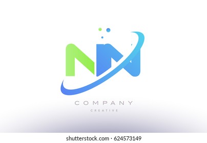 nn n alphabet green blue swoosh letter company logo vector icon design template