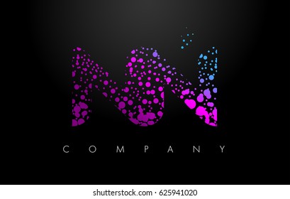 NN N Letter Logo with Purple Blue Particles and Bubble Dots Design Vector.