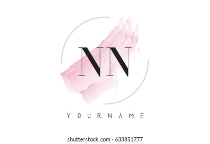 NN N Watercolor Letter Logo Design with Circular Shape and Pastel Pink Brush.