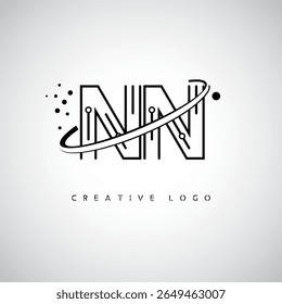 Logotipo de Monograma de Órbita NN - Marca de Letra Mínima Futurista com Linha de Arte Circular, Pontos Inspirados na Tecnologia e Conceito de Movimento Espacial para Identidade de Marca Moderna