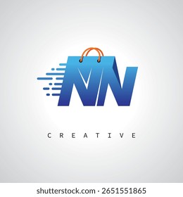 NN Shopping Monogram – Fast Delivery E-commerce Logo with Bag Icon and Digital Branding for Online Store, Retail and Logistic Identity
