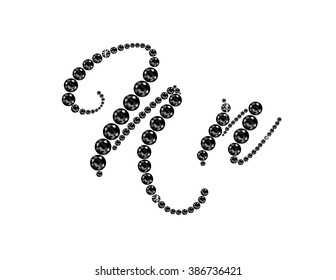Nn in stunning Onyx Script precious round jewels, isolated. Vector EPS-10 file, transparency used. 