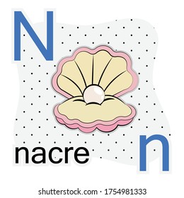 N-Nacre. A-Z alphabet animal collection. learning and teaching materials. for the development of children. online learning.