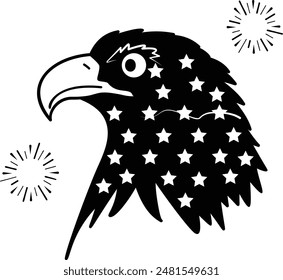 Nnational bird of the United States vector color design, US Independence Day Sign, USA federal holiday symbol, Patriot Day illustration, 4th of July American Bald Eagle decorated blue stars concept