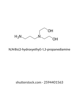 N,N-Bis(2-hydroxyethyl)-1,3- propanediamine skeletal structure .Organosulfur compound schematic illustration. Simple diagram, chemical formula.