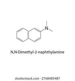 N,N-Dimethyl-2-naphthyl amine skeletal structure. amine compound schematic illustration. Simple diagram, chemical formula.