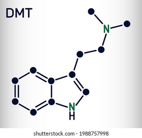 N,N-Dimethyltryptamin, Dimethyltryptamin, DMT-Molekül. Es ist tryptaminalkaloid, indoleaminderivat, serotonergen Halluzinogen. Chemische Skelettformel. Vektorgrafik