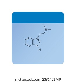 N,N-Dimethyltryptamine molecular structure, skeletal formula diagram on pink background. Scientific EPS10 vector illustration.