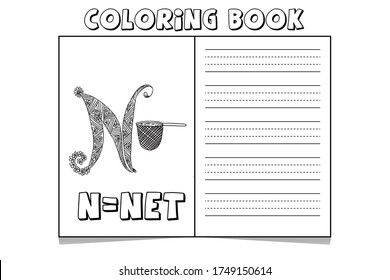 N=Net coloring pages.alphabet coloring pages for adults. A to Z coloring book for kids . alphabet latter with art work coloring pages .