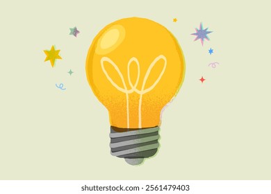 nnovation, creative idea, inspiration and solution metaphor. Cartoon style hand drawn bulb illustration. Simple lightbulb with rays graphic.