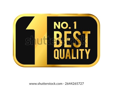 No. 1 Best Quality Golden Badge. Negative space number 1 with black and gold square frame. Vector Illustration