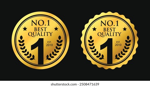 No. 1 etiqueta de melhor qualidade, círculo dourado com silhueta do número 1 rótulo vetorial. adequado para ícone, logotipo, adesivo, selo, crachá, emblema, selo, etc.