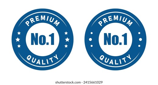 No 1 premium quality logo stamp set with star in blue color. No.1 quality logo blue icon vector design for brand label or banner