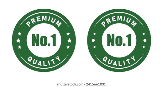 No 1 premium quality logo stamp set with star in green and white color. No.1 quality logo green icon vector design for brand label or banner