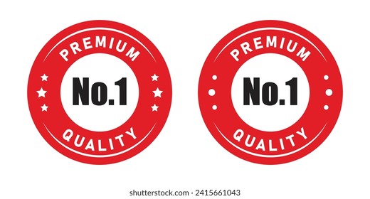 No 1 premium quality logo stamp set with star in red and white color. No.1 quality logo red icon vector design for brand label or banner