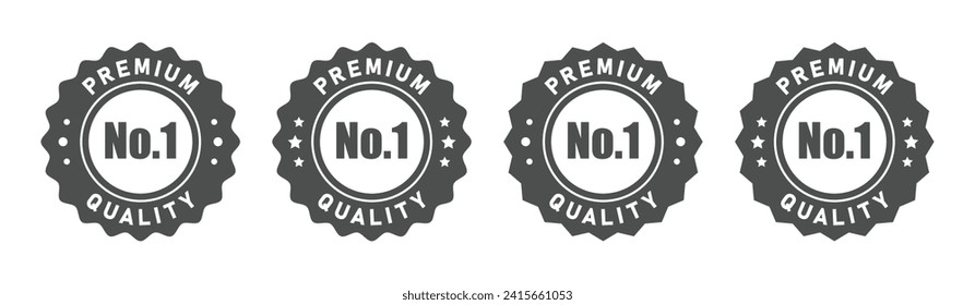 No 1 premium quality logo stamp set with pointed and rounded zig zag style in grey and white color. No.1 quality logo grey icon vector design for brand label or banner