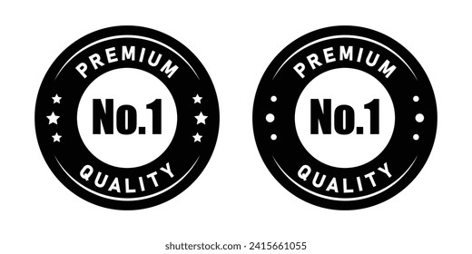 No 1 premium quality logo stamp set with star in black and white color. No.1 quality logo black icon vector design for brand label or banner