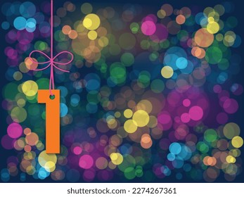 No 1 suspended by ribbon on background of colorful vector bokeh