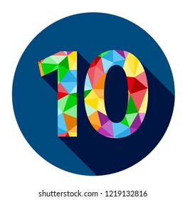No 10 with colorful geometric triangle pattern on dark navy button