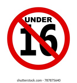 no 16 years icon illustration, Under sixteen sign.Prohibition sign.