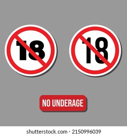 No 18 years old, 100 percent no underage, no under eighteen sign vector illustration