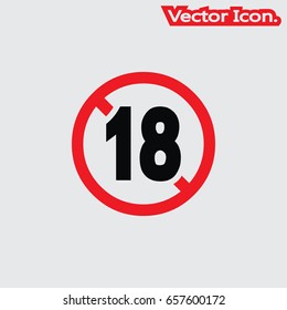 No 18 years old ,under eighteen. Icon isolated sign symbol and flat style for app, web and digital design. Vector illustration.