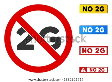 No 2G sign with words in rectangle frames. Illustration style is a flat iconic symbol inside red crossed circle on a white background. Simple No 2G vector sign, designed for rules, restrictions,