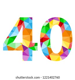 No 40 number icon with colorful vector triangle pattern