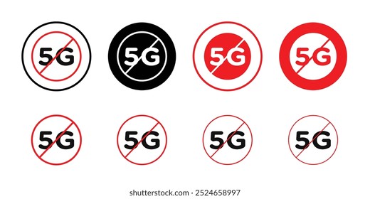 No 5G sinal Coleção de vetor de contorno fino plano