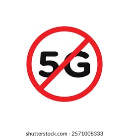 No 5G signal sign flat line symbol set.