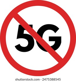 No 5G signal sign isolated on white background . Unavailable 5G network icon vector