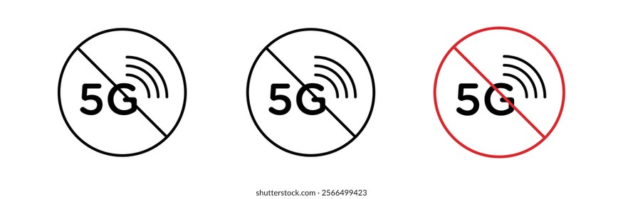 No 5G signs flat and linear vector illustration on white background.