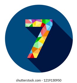 No 7 with colorful geometric triangle pattern on dark navy button