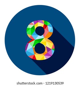 No 8 with colorful geometric triangle pattern on dark navy button