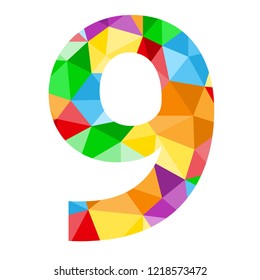 No 9 with colorful vector polygon pattern