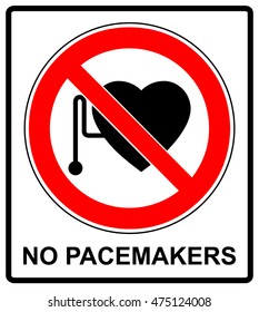 No access with cardiac pacemaker sign in red circle prohibition symbol danger banner