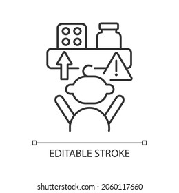 No access to medicine linear icon. Child security at home. Medication poisoning prevention. Thin line customizable illustration. Contour symbol. Vector isolated outline drawing. Editable stroke