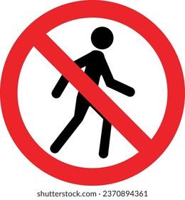 No access for pedestrians prohibition sign, no unauthorized entry