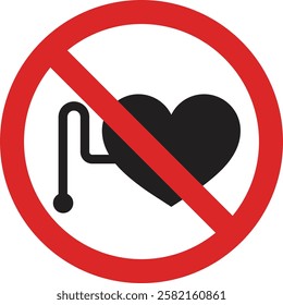 No access for persons with pacemakers sign isolated on white background . Prohibited from working people with pacemakers symbol . Vector illustration