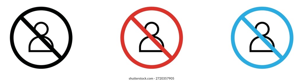 Vetor de ícone sem sinal de conta. Nenhum acesso de usuário, pessoa proibida, restrição e símbolo de privacidade. ilustração vetorial.