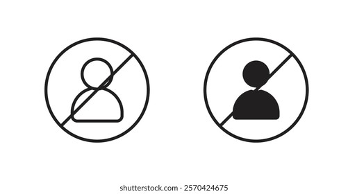 No account sign vectors set in black. line and flat versions