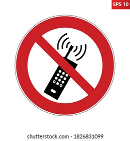 No Activated Mobile Phone Sign. Vector Illustration Of Red Crossed Out Circular Sign With Mobile Phone Icon Inside. Ban Cellphone Symbol. Phone Use Is Prohibited. ISO 7010 P013.