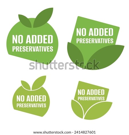No added preservatives, addititves free badge in wobbler shape. Crossed lab test tubes with harmful liquid. Vector illustration